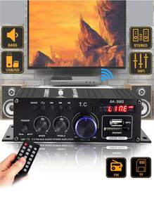 Multi-Functional Dual-Channel 12V Mini Car Amplifier, High-Power Stereo Amplifier, Home Amplifier, Hi-Fi Car Stereo, Wireless 5.0. - Black - View 12