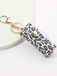 1 pieza Soporte de llavero para bálsamo labial con estampado de leopardo, estuche portátil de brillo de labios de cuero PU, regalo de Navidad para mujer, estuche para lápiz labial, bolsa para bálsamo labial, organizador de tubo de maquillaje de labios, accesorio de viaje, llavero de lápiz labial, accesorio multifuncional - Multicolor - Ver 6