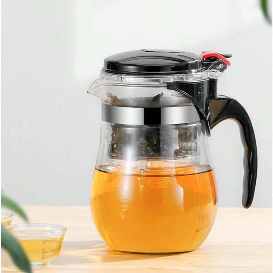 Chaleira de Vidro 900ml com Infusor Filtro Removível Bule Jarra Café Chá Mesa - Preto - Visão 1