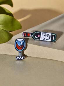 2pcs Cartoon Mini Red Wine Glass Brooch Pins, Scarf Clips Badges For Daily Wear, Bags, Gift For Friends And Classmates - Multicolor - View 1