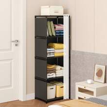 1pc 4tier Portable Wardrobe Closet, White/Black Easy Assembly Cloth Storage Cabinet For Home, Rental House, Dorm Bedroom - Đen/Trắng - Xem 7