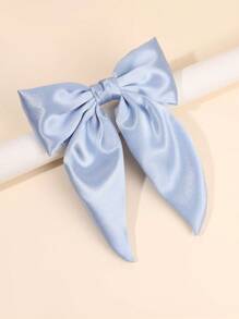1pc Girls Blue Big Bow Hair Clips With Tail, Fashion Large Solid Color Hair Bows, Girls Elegant Satin Hairpins For Daily, Hair Accessories - Blue - View 4