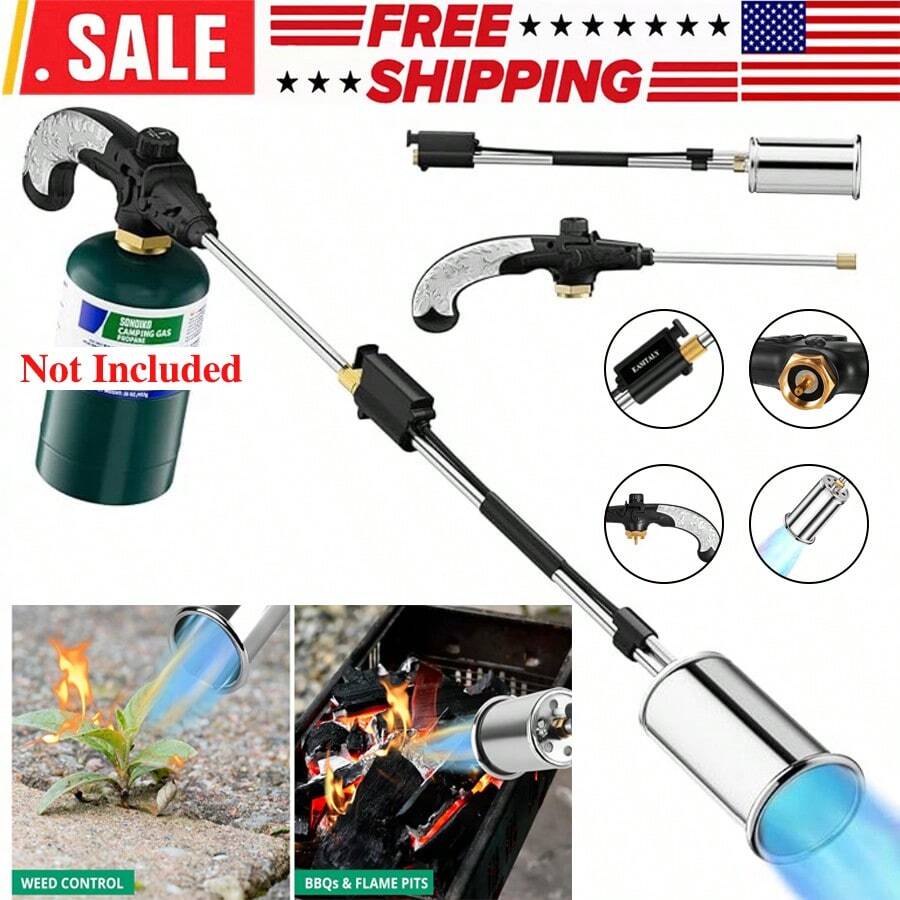 Propane Torch W-Eed Burner, High Output 1,200,000 BTU W-Eed Torch Flamethrower, 30" Detachable Long Arm Heavy Duty Blow Torch With Flame Control For Garden, Wood, Ice, Snow, Stumps, Melting - Đen và bạc - Xem 1