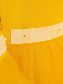 Baby Mädchen asymmetrischer Ausschnitt Pailletten Rüschen Mesh süßes Geburtstags-Kleid mit Schleppe, geeignet für Ball, Stirnband nicht enthalten - Gelb - Übersicht 10