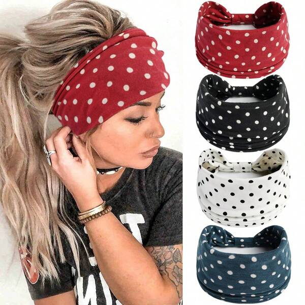 1 pièce Bandeau de yoga sport décontracté bohème, bandeau élastique anti-transpiration pour femmes, accessoire capillaire en polyester à pois, turban, bandeau absorbant la sueur