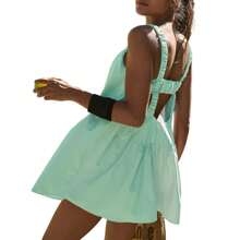 Women's Tennis Dress Cutout Loose Sleeveless Athletic Dresses With Built In Bra And Shorts Set For Workout Golf Dress - màu xanh lá - Xem 4