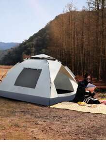 1pc Outdoor Automatic 3-4 Person Tent, 2 Single Use, Waterproof Anti-UV Anti-Insect Indoor Small House For Adults & Kids - Quicksand Gold (Double Door 2-3 People) - View 3
