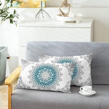 2pcs Mandala Dahlia & Compass Design Pattern Pillow Cover, Modern Style Polyester Square Home Decor Cushion Cover With Zipper Closure, Suitable For Sofa, Bed, Bedroom, Living Room