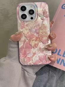 1 件 IMD 优质铝箔纹理手机壳/粉色蝴蝶手机壳，兼容 iPhone 16/16 Pro/16 Pro Max/15 Pro Max/15/14 Pro Max/14/13/12/11