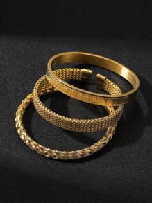 3pcs/Set Stylish Bully Stainless Steel Roman Word Twist Weave Crosshatch Decoration 's Bracelet Set Suitable For Everyday Matching Use Festive Jewellery