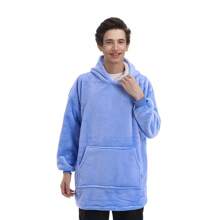 Sheonly Sherpa Flannel Oversized Lazy Hoodie, Comfortable Couple Home Clothes - Baby Blue - View 6