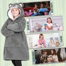 City Comfort Hoodie Blanket & Sloth Fleece Wearable Warm Camo Oversized With Cosy Sherpa Hood Loungewear Gift - Grey - View 5