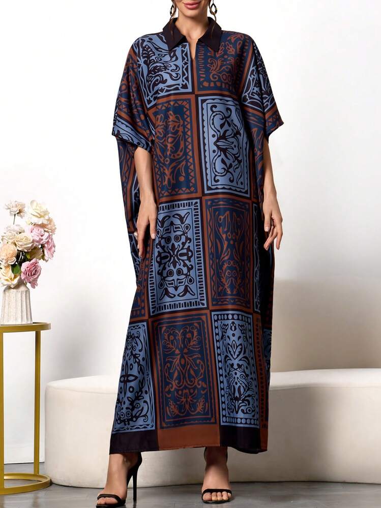 Women's Solid Color Contrast Floral Print Elegant Long Sleeve Robe Abaya Modest Kafftan Jalabiya Arabian Dresses,Dresses Classy Elegant,Fall Clothes For Women Spring Vacation - Multicolor - View 5