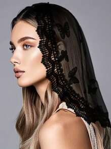 حجاب عروس قصير بنمط الفراشة، قبعة دانتيل أبيض عتيق، حجاب طبقة واحدة لرأس الكنيسة، ملابس خريفية للنساء