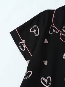 Conjunto de pijama de mujer con estampado de corazón, camisa de manga corta y shorts