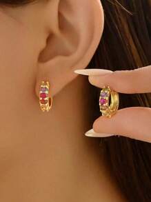 1 Pair 925 Sterling Silver Colorful Oval Zirconia Earrings Elegant And Exquisite High-End Jewelry Gift Holiday Gift Birthday Gift Suitable For Women Daily Wear