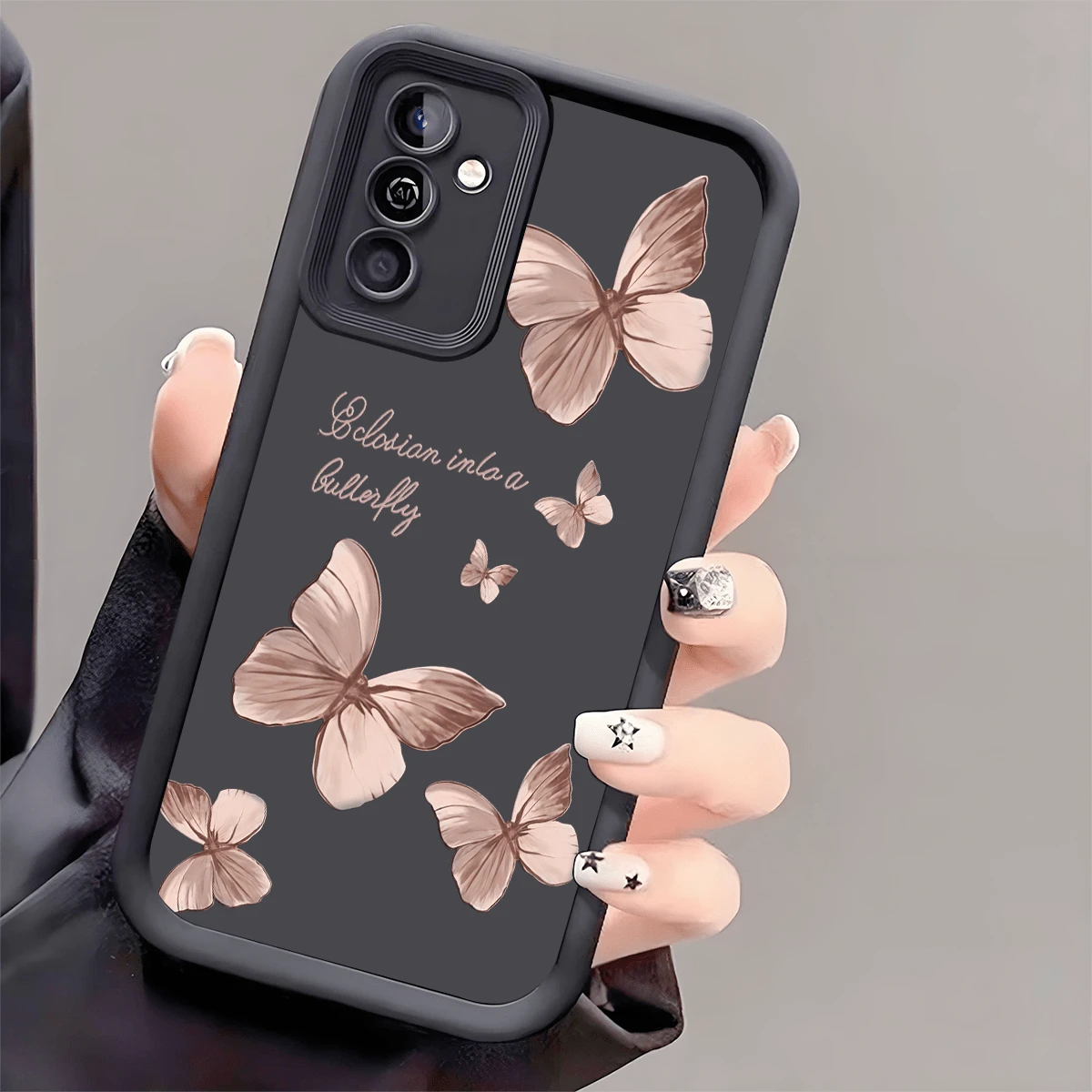 1 件时尚创意粉色蝴蝶全身防震硅胶手机壳防滑保护套适用于 、Honor、Redmi、Galaxy，防水防摔防刮 - 黑色 - 查看 1