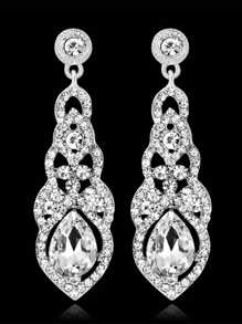 1对优雅水晶水滴新娘婚礼耳环情人节配饰 - 銀色 - 查看 4