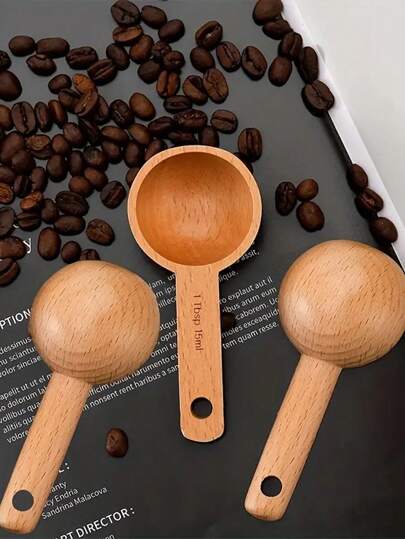 1pc/2pcs/5pcs Wooden Short Handle 15ml Graduated Measuring Spoon, Modern Minimalist Design Easy To Clean Multi-Function Coffee Bean Scoop For Kitchen, Cafe, Dessert Shop, Hotel, Restaurant Kitchen,Kitchen,Christmas Gift