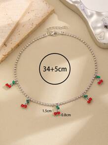 1pc Women's Sweet Style Adjustable Cherry Zirconia Pendant Necklace, Suitable For Daily Wear