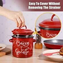 46 OZ Bacon Grease Container With Strainer - 1.3L Large Capacity, With Silicone Spatula, Enamel Bacon Grease Keeper For Bacon Drippings,Kitchen Accessories. Farmhouse Red Kitchen Decor, Dishwasher Safe Sold By Pure Leaf Home.The Perfect Way To Show Your Love This Mother's Day! - 紅色 - 查看 6