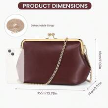 Women's Kiss Lock Crossbody Bag PU Medium Handbags Kiss Clasp Crossbody Shoulder Bags Tote Purse Messenger Handbag - 酒紅色 - 查看 5