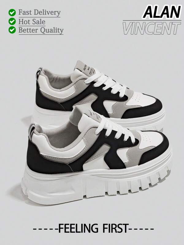 Scarpe da donna estive bianche e nere, nuovi modelli 2025, scarpe casual con suola spessa e tacco alto, sneaker con lacci, comode e carine, adatte per l'uso quotidiano [Si consiglia di scegliere una taglia in più]