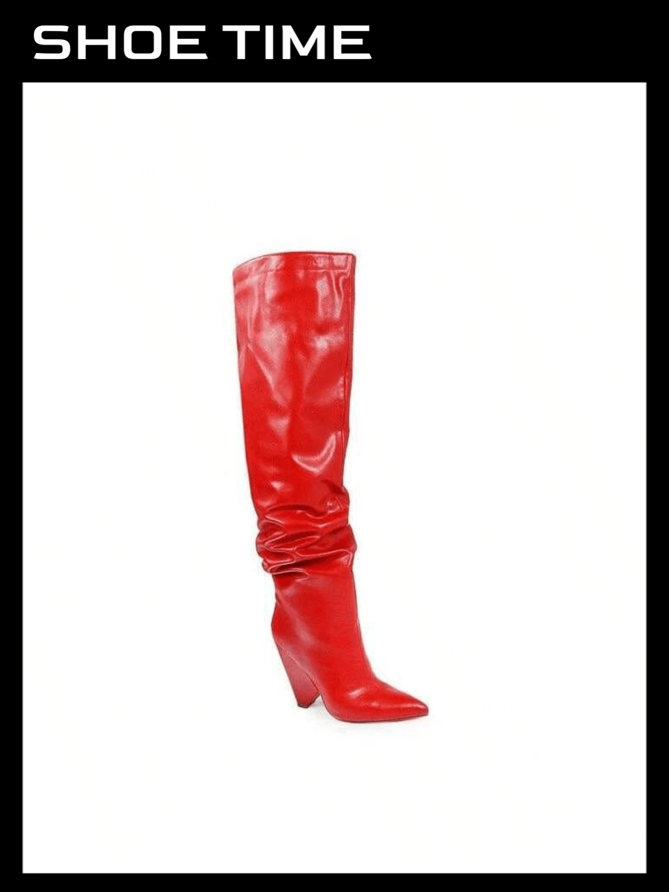 Metallic Pointed Toe Thigh High Boots Nano-2 Liliana - Red - View 1