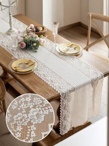 1pc Elegant Lace Table Runner, French Romantic Lace Hollow Decor Table Runner/Mat, Suitable For Home Table Decoration, Living Room, Dining Room, Wedding, Party, Holiday