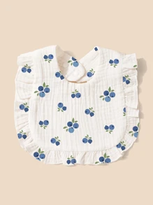 2 Pcs Soft Comfortable Blueberry Fruit Print Adorable Baby Bibs With Ruffle Edges