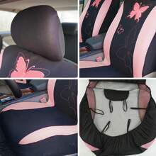 Butterfly Cloth Breathable Universal Car Seat Cover Full Set For 5 Seat Front Rear Cover Fit For Cars Trucks SUVs Washable - Hồng - Xem 4