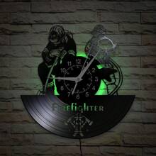 Reloj de pared de vinilo con registro LED de bombero, bombero, departamento de bomberos, decoración luminosa, retro, disco de larga duración, silencioso, sin tictac, reloj de pared profesional, regalo de jubilación para bomberos