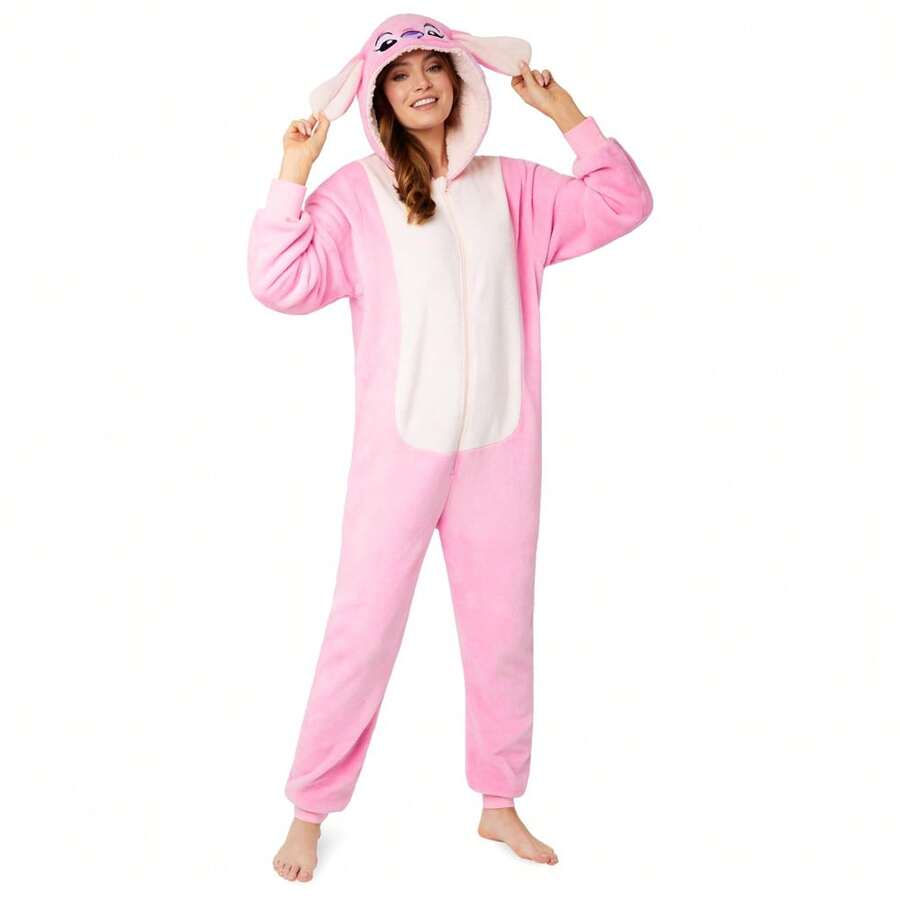 Disney Stitch Onesie Fluffy Minnie Mouse Eeyore Maleficent Pyjama Lounge Wear Gift - Pink - View 1