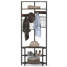 Corner Hall Tree Hallway 5-Tier Coat Rack With Shoe Storage Bench - Brown - View 1