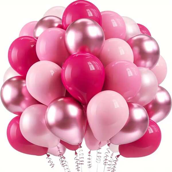 50 piezas de globos de látex color oro, rosa y fucsia - perfectos para decoración de fiestas de cumpleaños, bodas, bautizos, aniversarios, graduaciones y temas de princesa, globos de fiesta | Acabado metálico | Superficie brillante