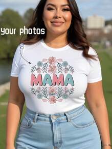 Customized Plus Size Women's Spring/Summer Wear, Personalized With Friends/Couples/Pets/Siblings/Selfies/Family Photos, 2XL 3XL 4XL 5XL Sizes, Customized Plus Size T-Shirts, Customized Shirts, Anniversary Celebration Photo Customization, BBW Style Casual Short Sleeves, White Tops, Plus Size Casual Round Neck Short Sleeve T-Shirts, Casual Sports T-Shirts