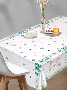 1pc 130*220cm Green Leaves Style Happy Birthday Party Disposable Rectangular Tablecloth, Spring Summer Birthday Decorative Plastic Table Cover Table Runner, Birthday Family Holiday Spring Party Dining Room Kitchen Table Decor, Home Decor, Birthday Party Decorations Supplies, Birthday Decor, Happy Birthday Waterproof Green Sage Pattern White PE Table Cloth Table Cover Table Runner, Party Favors - Sage - View 5