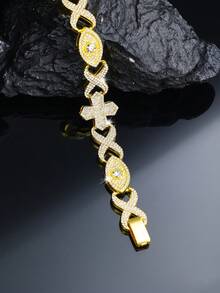 1pc Unique Cuban Link Necklace With Cross, Evil Eye And Figure 8 Elements, Street Fashion Charm, Hip Hop Necklace, Perfect Jewelry Gift For Birthday, Father's Day