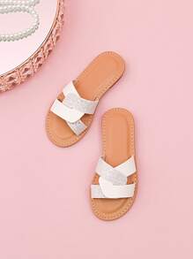 Girl Braided Open Toe Casual Fashion Slippers - White - View 4