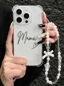 1 pieza Funda de teléfono transparente a prueba de golpes con estampado de corazón con línea de letras de bloque de color patrón único MAMA, con pulsera a juego, apta para uso personal o como regalo, compatible con Apple compatible con iPhone 11/12/13/14/15/16/16PRO/16PROMAX, Galaxy A05/A15/A25/A35/A53/A54/A55/S23/S24