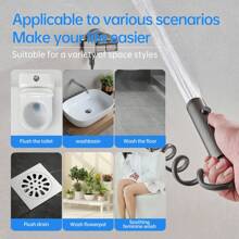 Strong Flushing Toilet Push-Button Spray Gun Faucet Dual-Mode Pressurized Water-Saving Douche Toilet Spill-Proof Partner 304 Stainless Steel Explosion-Proof Hose Bathroom Cabinet Side Mounted Universal Bathroom Tools