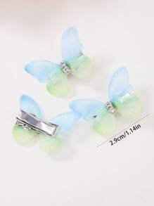 10pc/Set Baby Girls' Ombre Gradient Color Double Layer Rhinestone Transparent Tulle Butterfly Small Hair Clips, Adorable Princess Hair Accessories Hair Clips For Children - Multicolor - View 3