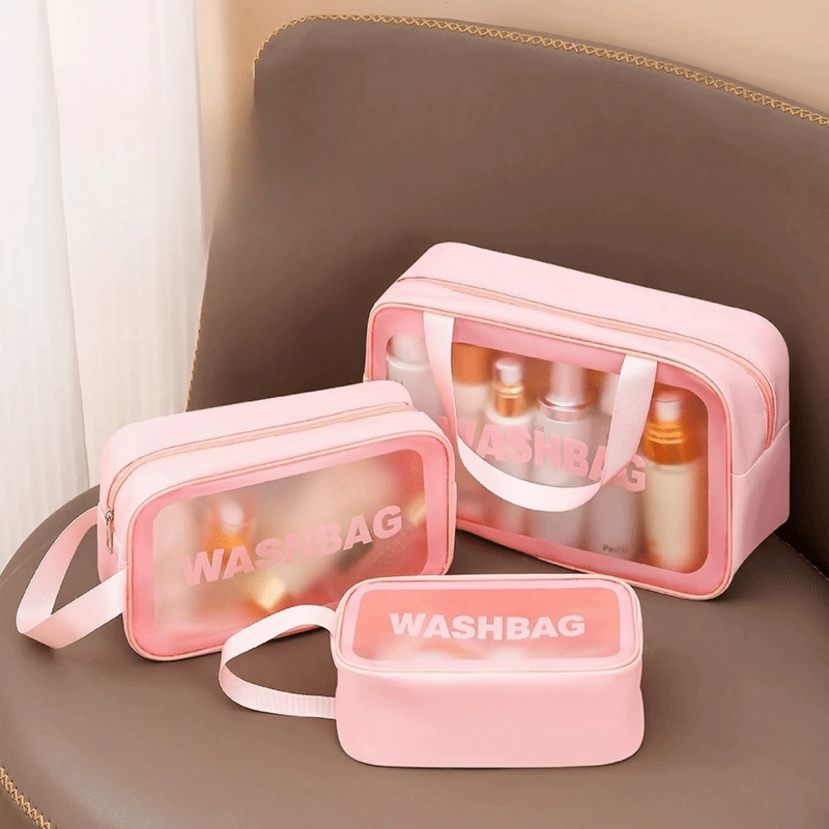 1pc Large Capacity Thickened Toiletry Bag, Portable Travel Makeup Organizer Bag For Weekend Getaways And Daily Use, Durable Wide-Opening Cosmetic Case With Inner Pockets, Lightweight Yet Sturdy Toiletry Pouch, Seamless Organization For Skincare, Toiletries, Haircare, And Beauty Tools, Ideal Gift For Frequent Flyers, Compact Yet Spacious Design With Secure Zipper Closure And Multiple Internal Pockets, Spill Resistant Lining Keeps Cosmetics And Toiletries Organized, Suitable For Cosmetics, Toiletries, Jewelry, Vitamins And First Aid Items, Travel-Friendly Size That Fits Carry-On Restrictions, Helps Prevent Leaks And Spills - Pink - View 1