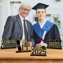 4Pcs Black And Gold Graduation Decorations Class Of 2025 Congrats Grad Wooden Table Centerpieces Grad Table Toppers Congratulate Tiered Tray Decor For 2025 Graduation Decorations - Multicolor - View 6