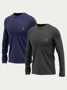 KIT 2 Camisetas Masculina Dry Manga Longa Treino Academia - Azul Marinho - Visão 2