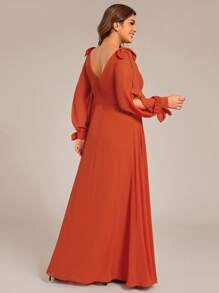 Plus Elegant Long Sleeves Bow Chiffon Bridesmaid Formal Dresses For Wedding