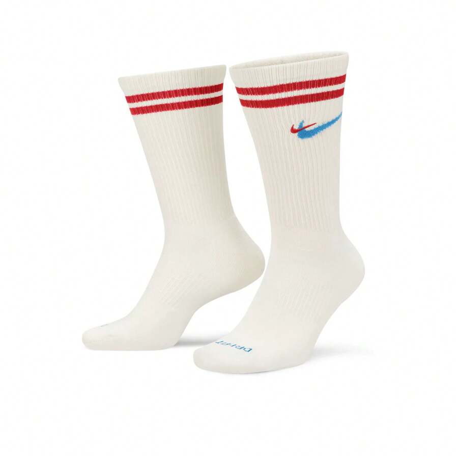 Nike 1 Pair Unisex Crew Socks, Printed "UANKEDPLSCSH" Design, Style DQ9165-134, AF1 Mid-Calf Length - White - View 1