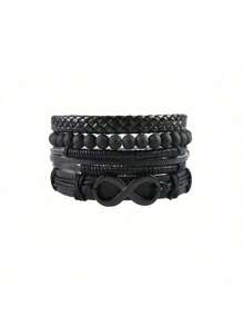 Set da 4 braccialetti in pelle da uomo, corda nera alla moda a più strati, regalo per Natale, Capodanno, San Valentino e altre festività