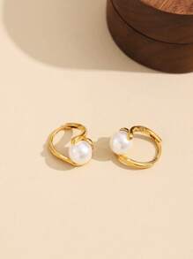 1 paire de boucles d'oreilles en cuivre plaqué or avec faux perles, convient pour le port quotidien des femmes et comme cadeau de fête