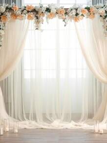 1/2/4pcs Beige/Ivory Tulle Backdrop Curtains, Transparent/Sheer Background Curtains,DIY Rustic Wedding Accessories,Wedding Birthday Party Supplies,Valance Gauze For Romantic Wedding Bride Shower Birthday Party Background Decor, Holiday Party Photography Background Decor,Hanging Curtain Background Decor(Come With 5/10 Clips) - Beige - View 2